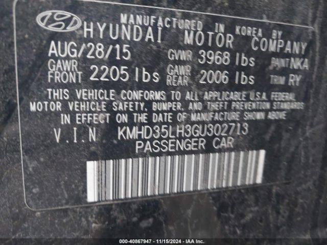 Photo 8 VIN: KMHD35LH3GU302713 - HYUNDAI ELANTRA 