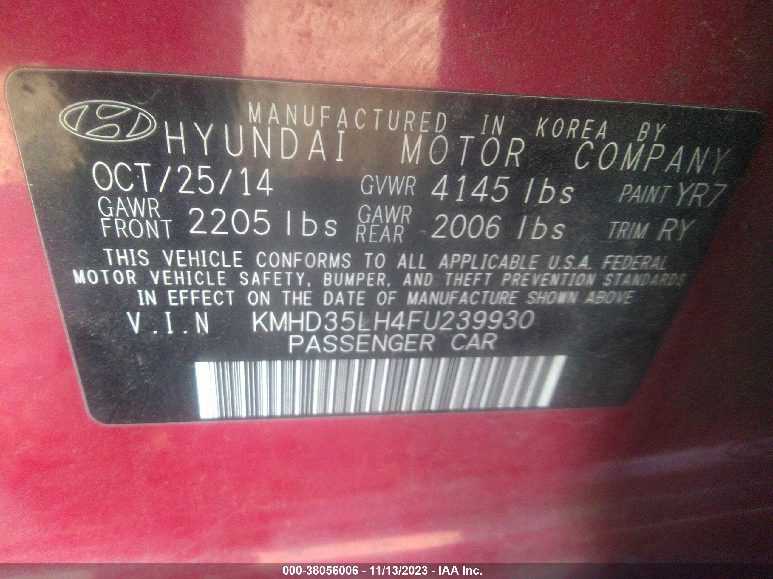 Photo 8 VIN: KMHD35LH4FU239930 - HYUNDAI ELANTRA 