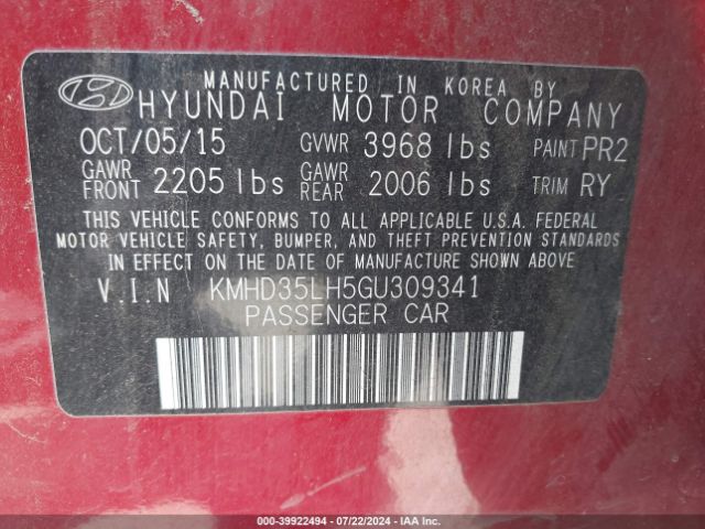 Photo 8 VIN: KMHD35LH5GU309341 - HYUNDAI ELANTRA 