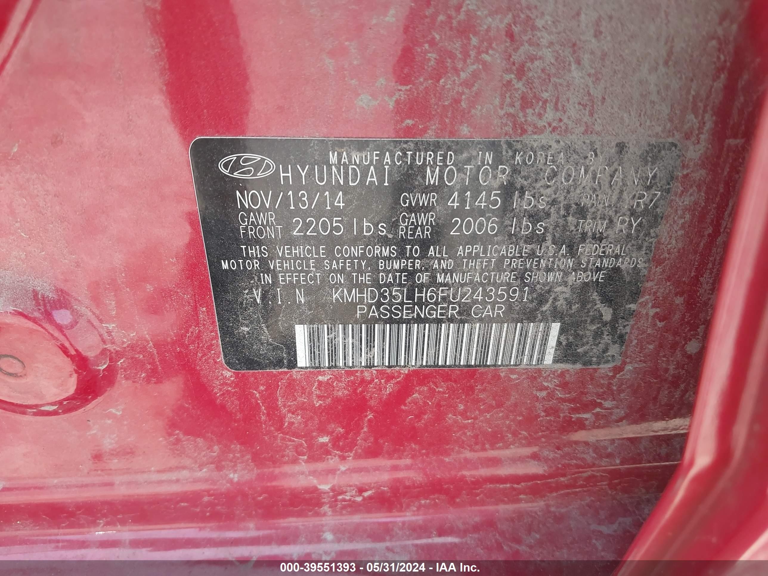 Photo 8 VIN: KMHD35LH6FU243591 - HYUNDAI ELANTRA 