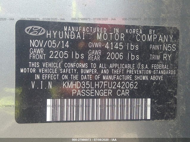 Photo 8 VIN: KMHD35LH7FU242062 - HYUNDAI ELANTRA 