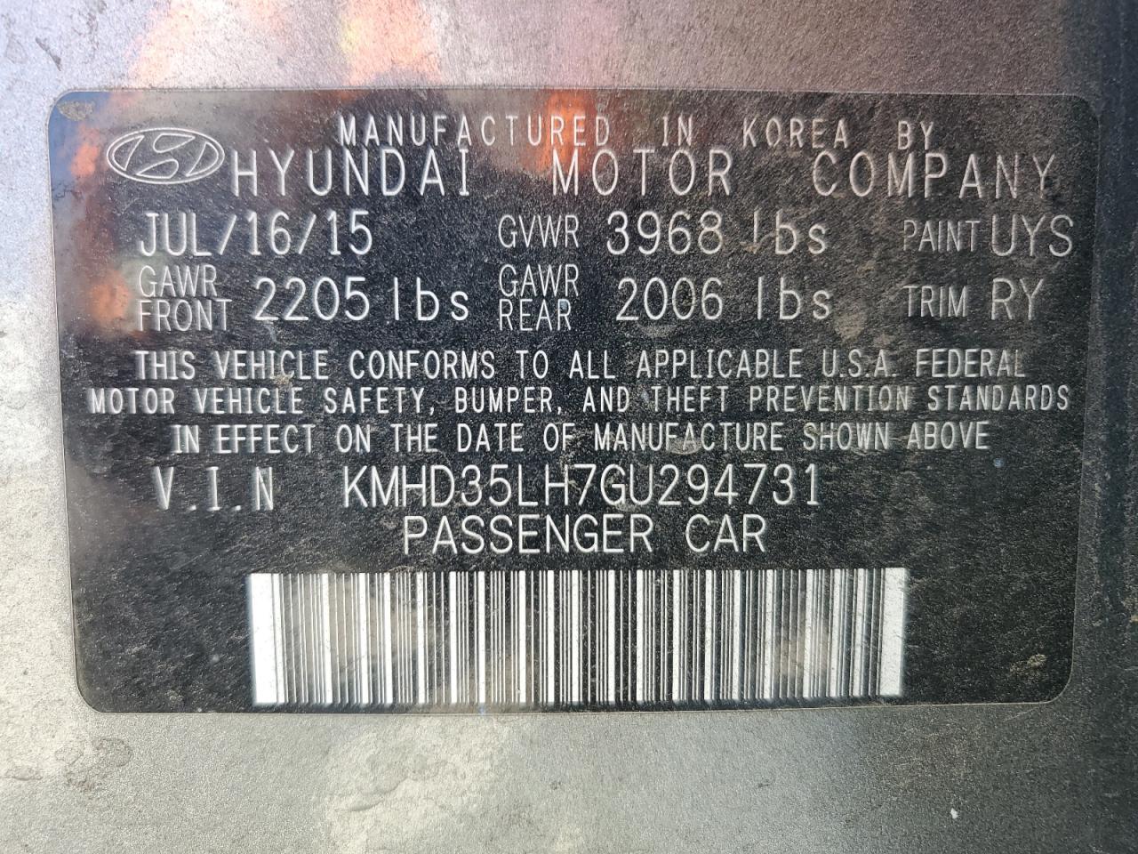 Photo 12 VIN: KMHD35LH7GU294731 - HYUNDAI ELANTRA 