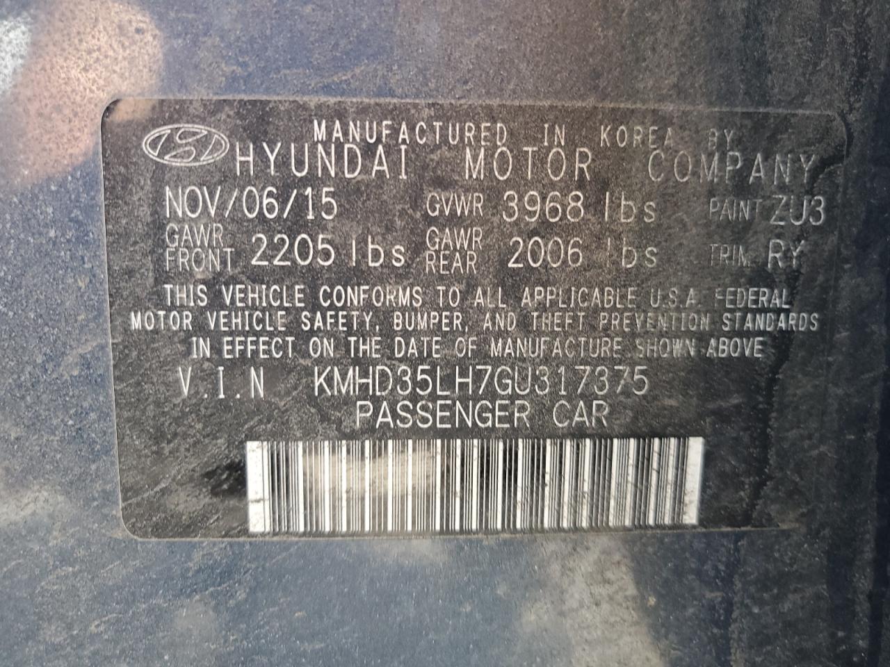 Photo 11 VIN: KMHD35LH7GU317375 - HYUNDAI ELANTRA 