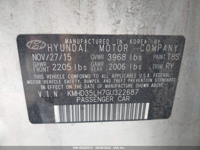 Photo 8 VIN: KMHD35LH7GU322687 - HYUNDAI ELANTRA 