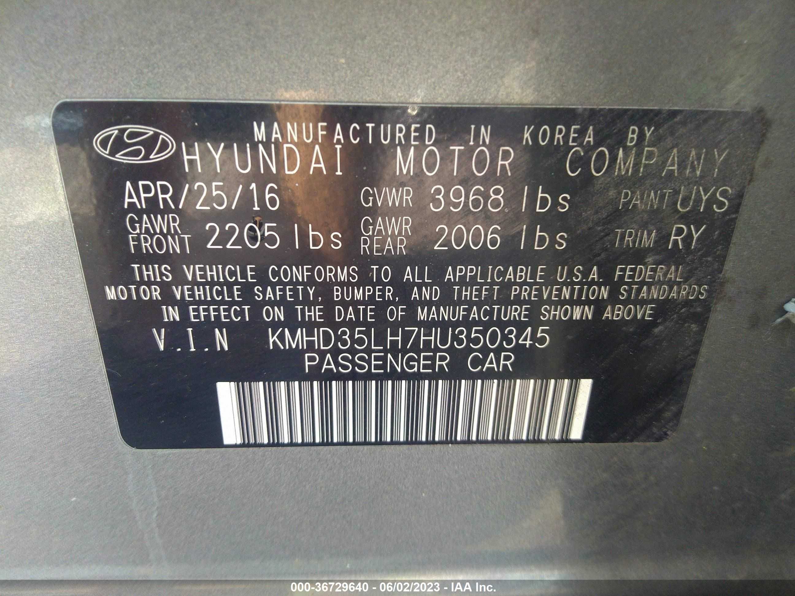 Photo 8 VIN: KMHD35LH7HU350345 - HYUNDAI ELANTRA 