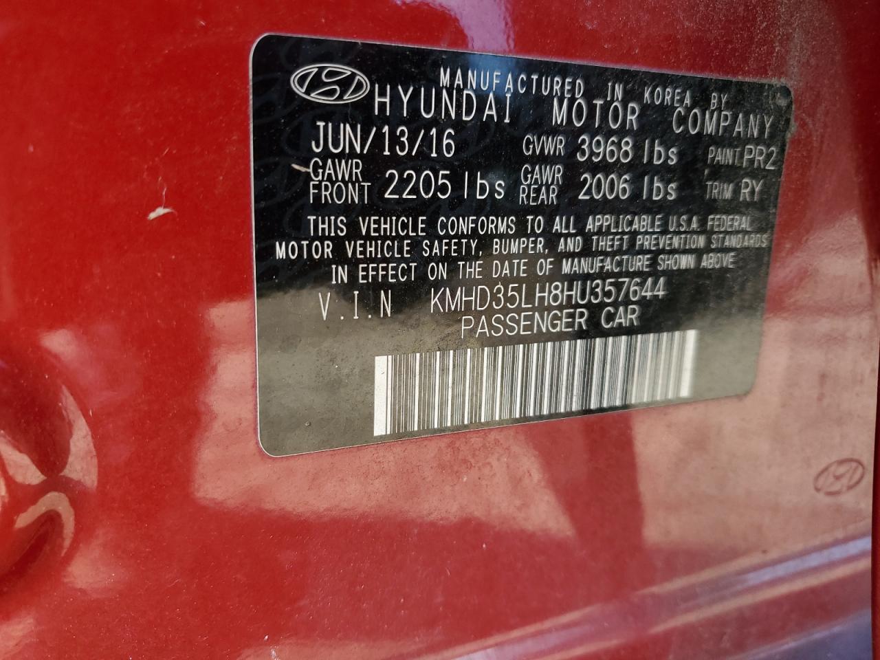 Photo 12 VIN: KMHD35LH8HU357644 - HYUNDAI ELANTRA 