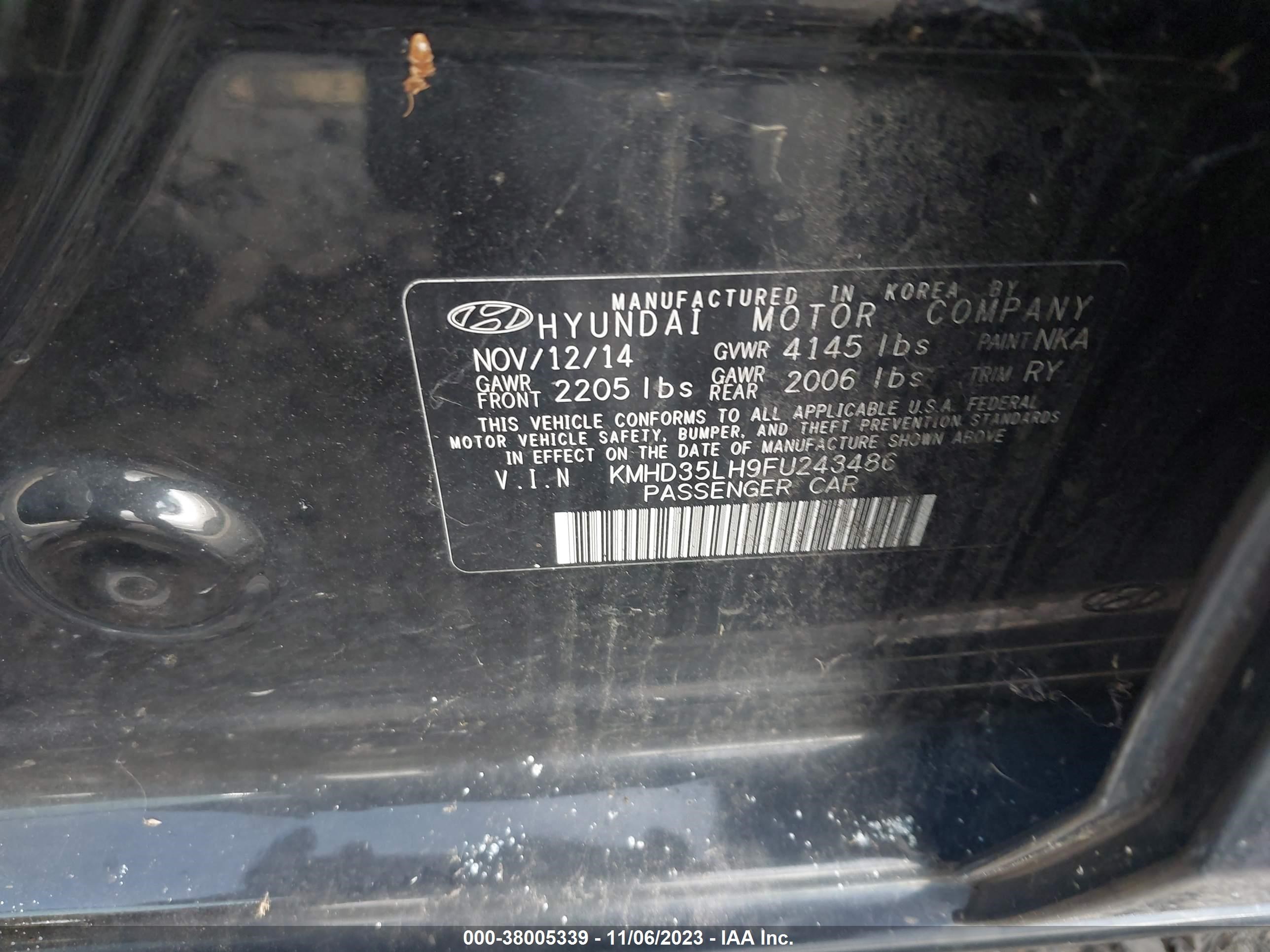 Photo 8 VIN: KMHD35LH9FU243486 - HYUNDAI ELANTRA 