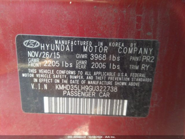 Photo 8 VIN: KMHD35LH9GU322738 - HYUNDAI ELANTRA 