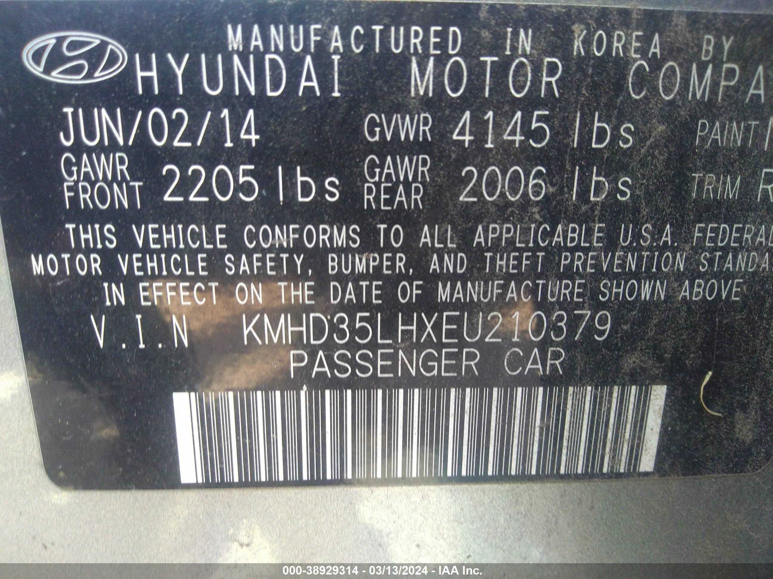 Photo 8 VIN: KMHD35LHXEU210379 - HYUNDAI ELANTRA 