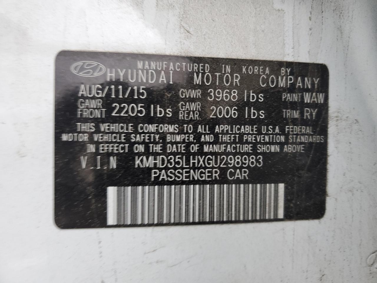 Photo 12 VIN: KMHD35LHXGU298983 - HYUNDAI ELANTRA 