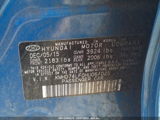 Photo 8 VIN: KMHD74LF0HU064026 - HYUNDAI ELANTRA 