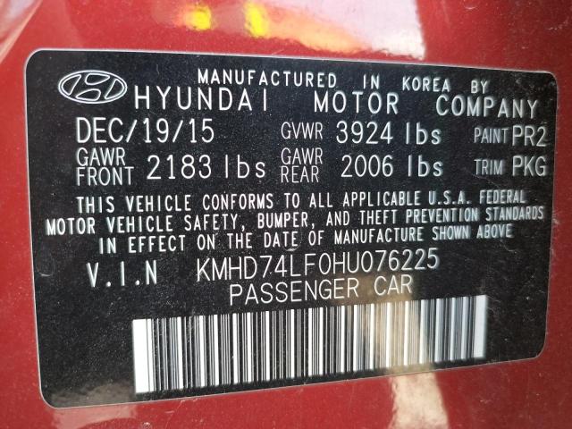 Photo 9 VIN: KMHD74LF0HU076225 - HYUNDAI ELANTRA SE 