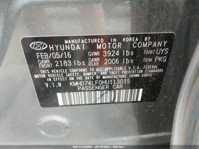 Photo 8 VIN: KMHD74LF0HU113015 - HYUNDAI ELANTRA 