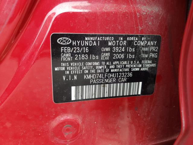 Photo 9 VIN: KMHD74LF0HU123236 - HYUNDAI ELANTRA SE 