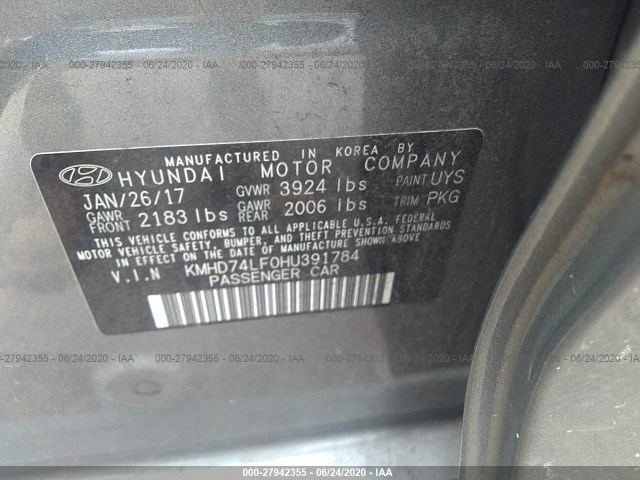 Photo 8 VIN: KMHD74LF0HU391784 - HYUNDAI ELANTRA 