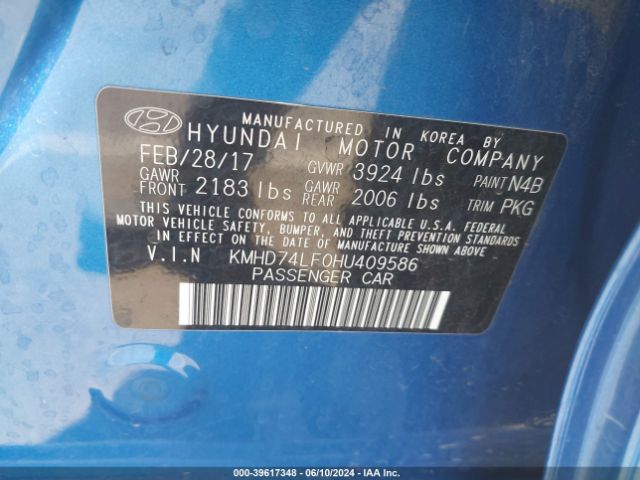 Photo 8 VIN: KMHD74LF0HU409586 - HYUNDAI ELANTRA 