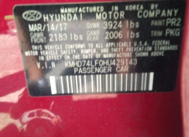 Photo 8 VIN: KMHD74LF0HU429143 - HYUNDAI ELANTRA 