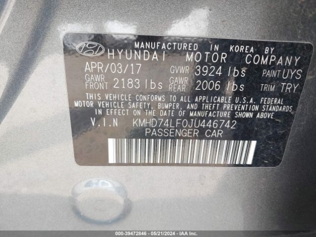 Photo 8 VIN: KMHD74LF0JU446742 - HYUNDAI ELANTRA 