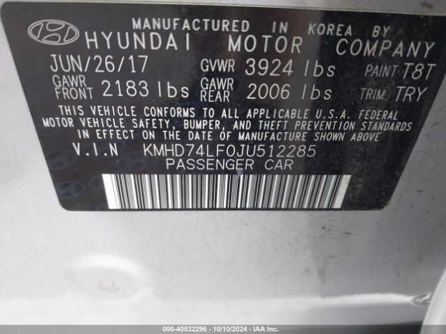 Photo 8 VIN: KMHD74LF0JU512285 - HYUNDAI ELANTRA 