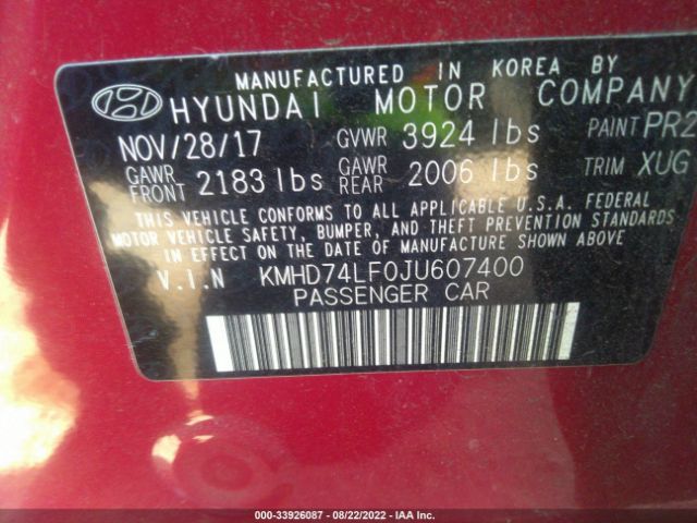 Photo 8 VIN: KMHD74LF0JU607400 - HYUNDAI ELANTRA 