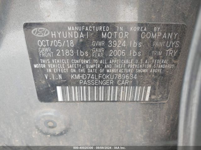 Photo 8 VIN: KMHD74LF0KU789634 - HYUNDAI ELANTRA 