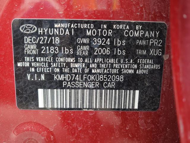 Photo 9 VIN: KMHD74LF0KU852098 - HYUNDAI ELANTRA SE 