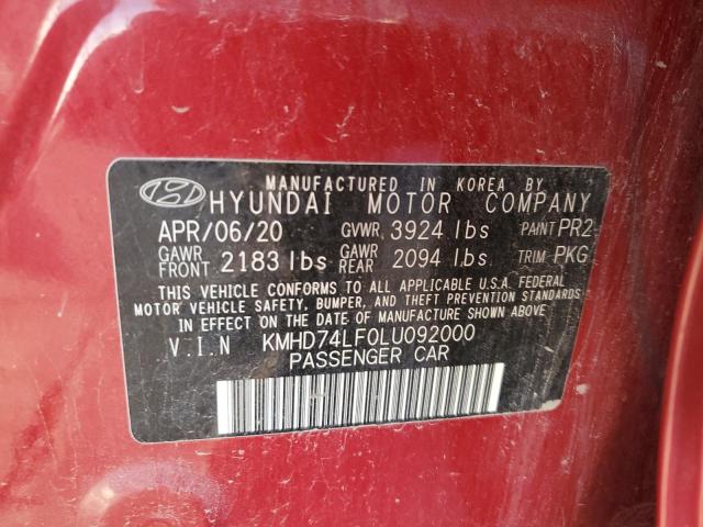 Photo 11 VIN: KMHD74LF0LU092000 - HYUNDAI ELANTRA SE 