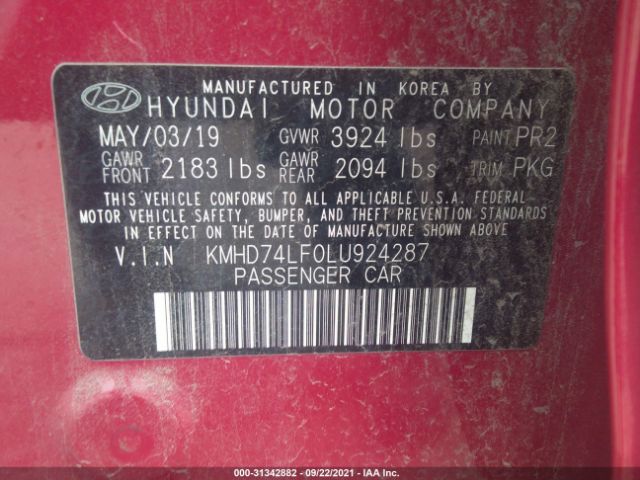 Photo 8 VIN: KMHD74LF0LU924287 - HYUNDAI ELANTRA 