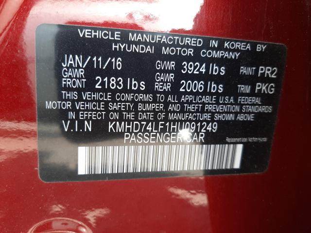 Photo 9 VIN: KMHD74LF1HU091249 - HYUNDAI ELANTRA SE 