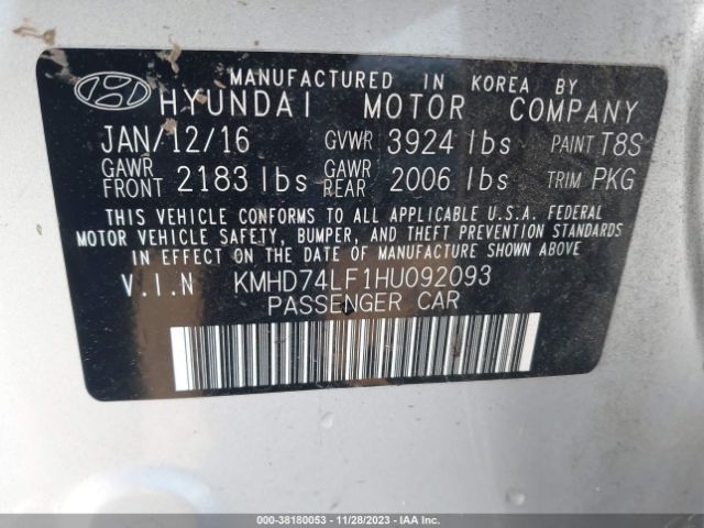 Photo 8 VIN: KMHD74LF1HU092093 - HYUNDAI ELANTRA 