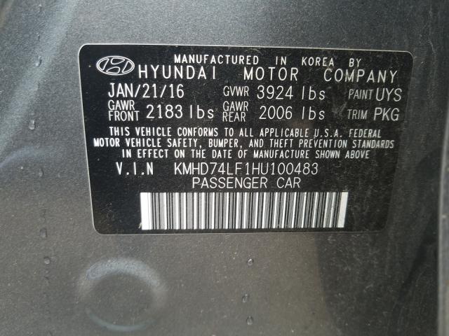 Photo 9 VIN: KMHD74LF1HU100483 - HYUNDAI ELANTRA SE 