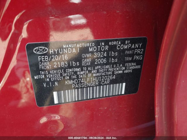 Photo 8 VIN: KMHD74LF1HU120264 - HYUNDAI ELANTRA 