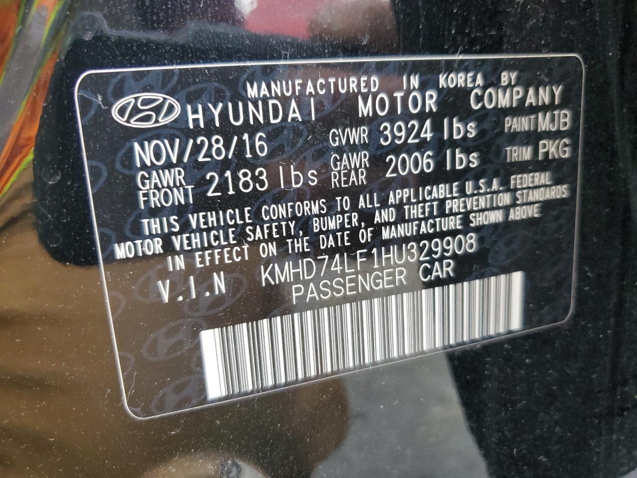 Photo 11 VIN: KMHD74LF1HU329908 - HYUNDAI ELANTRA 