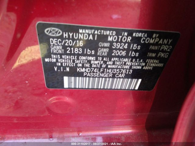 Photo 8 VIN: KMHD74LF1HU357613 - HYUNDAI ELANTRA 