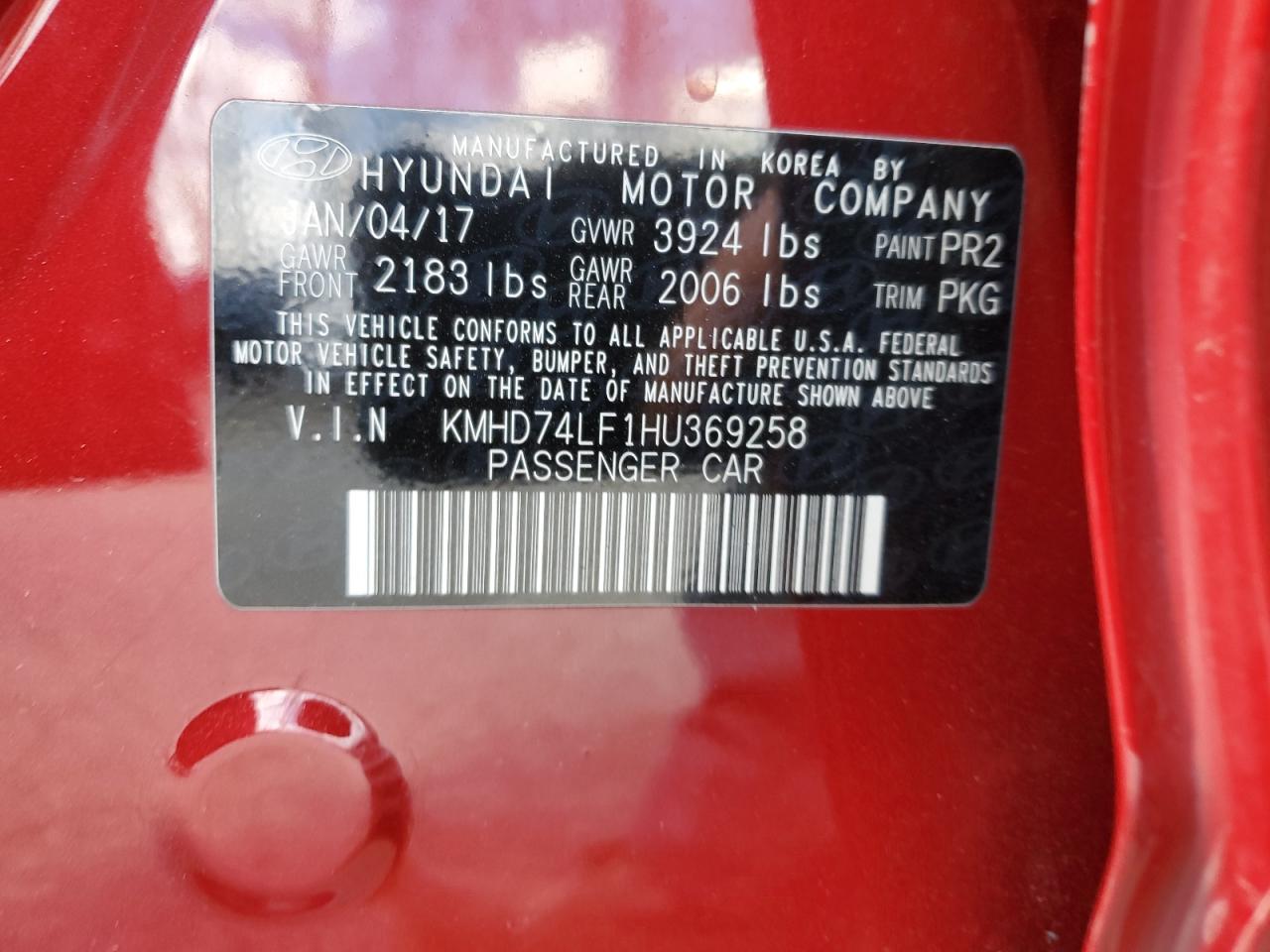 Photo 11 VIN: KMHD74LF1HU369258 - HYUNDAI ELANTRA 