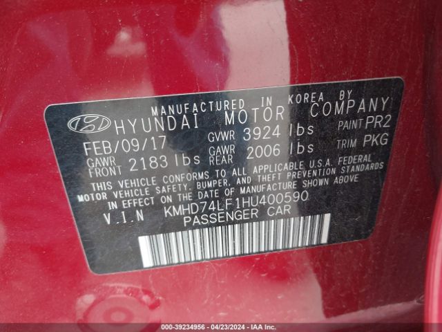 Photo 8 VIN: KMHD74LF1HU400590 - HYUNDAI ELANTRA 