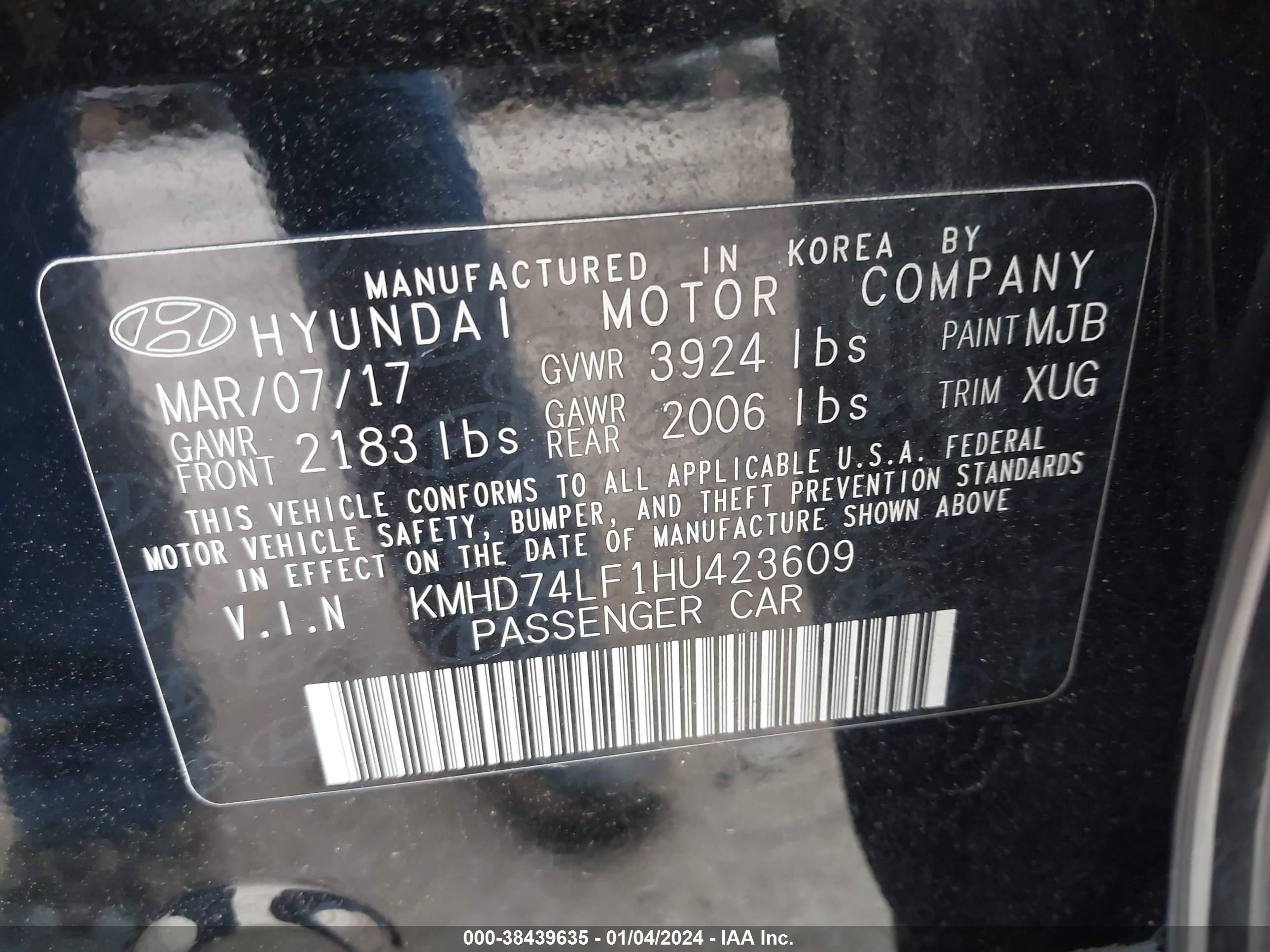 Photo 8 VIN: KMHD74LF1HU423609 - HYUNDAI ELANTRA 