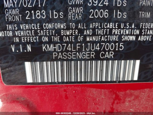 Photo 8 VIN: KMHD74LF1JU470015 - HYUNDAI ELANTRA 