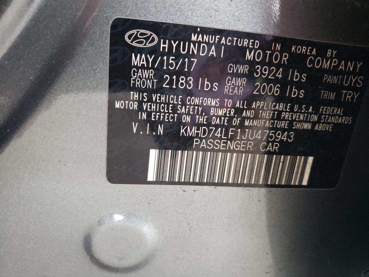 Photo 12 VIN: KMHD74LF1JU475943 - HYUNDAI ELANTRA 