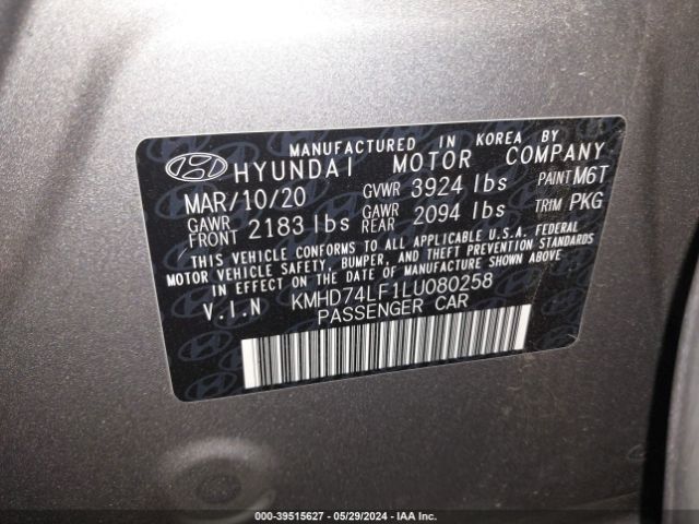 Photo 8 VIN: KMHD74LF1LU080258 - HYUNDAI ELANTRA 