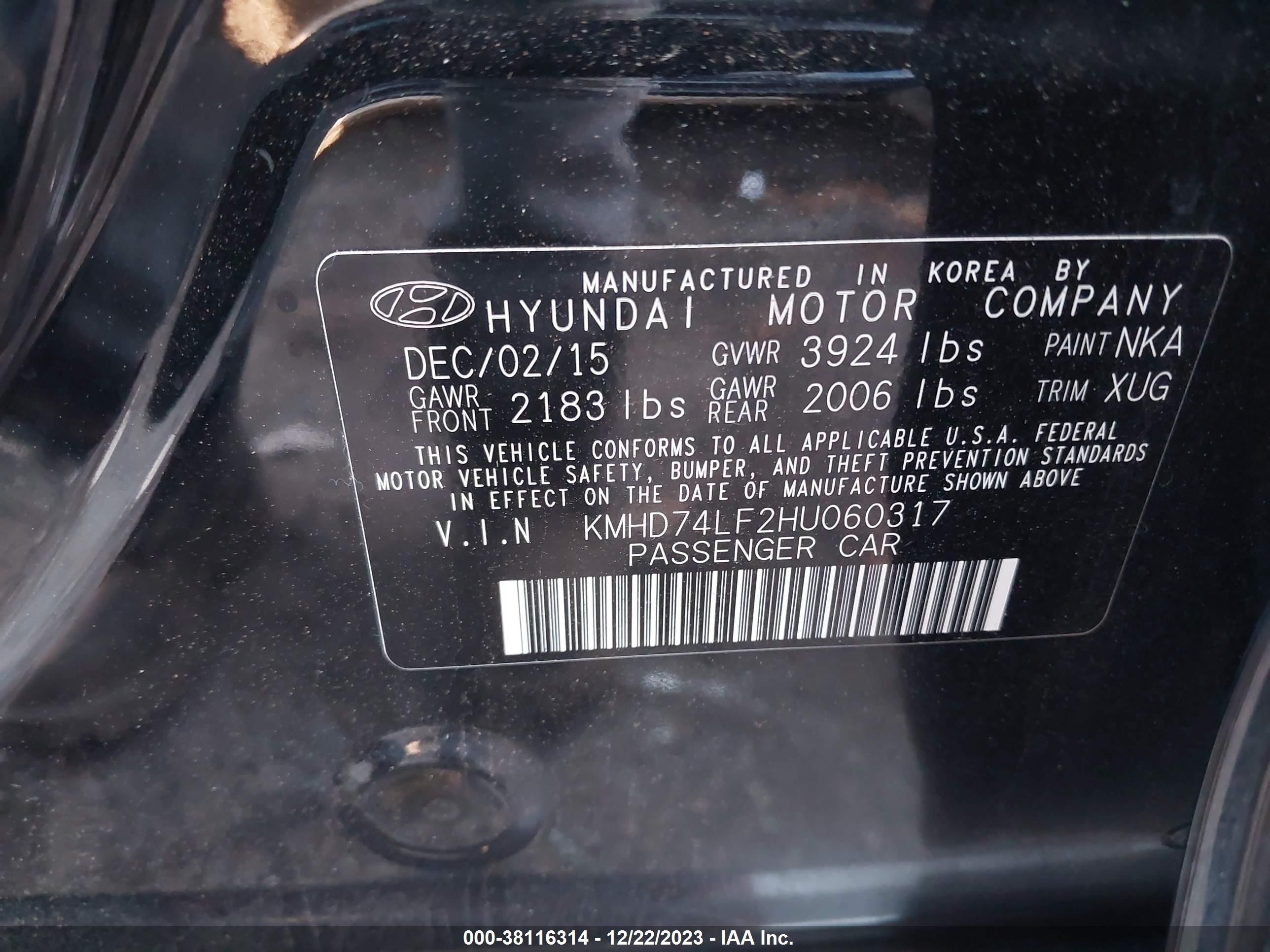 Photo 8 VIN: KMHD74LF2HU060317 - HYUNDAI ELANTRA 