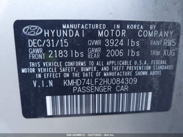 Photo 8 VIN: KMHD74LF2HU084309 - HYUNDAI ELANTRA 