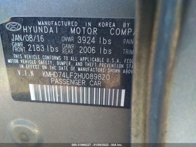 Photo 8 VIN: KMHD74LF2HU089820 - HYUNDAI ELANTRA 