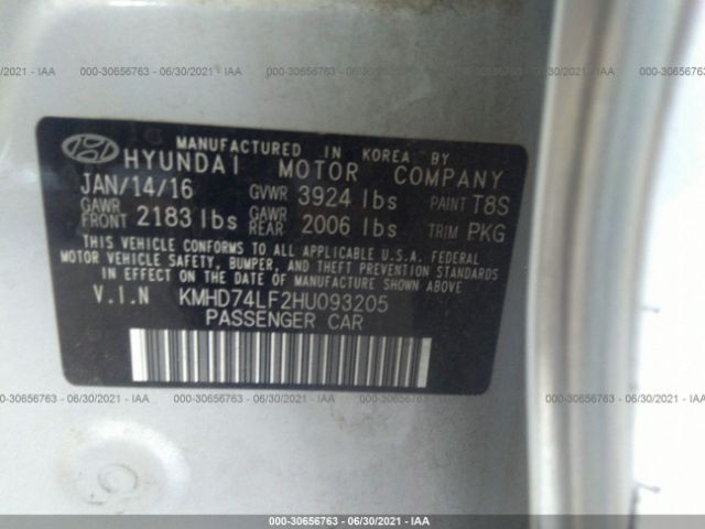 Photo 8 VIN: KMHD74LF2HU093205 - HYUNDAI ELANTRA 