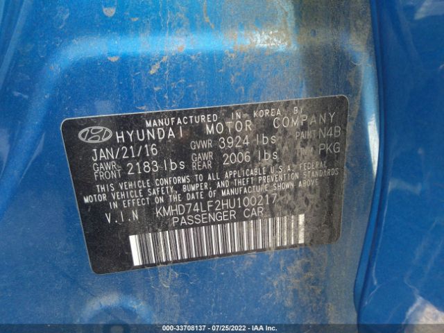 Photo 8 VIN: KMHD74LF2HU100217 - HYUNDAI ELANTRA 