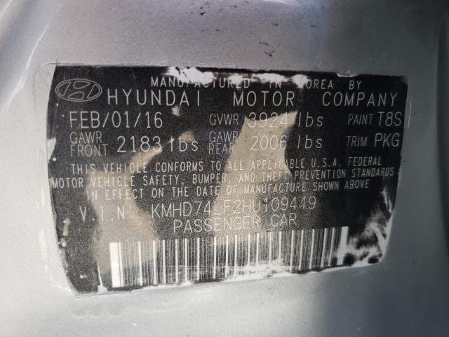 Photo 9 VIN: KMHD74LF2HU109449 - HYUNDAI ELANTRA 