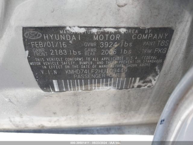 Photo 8 VIN: KMHD74LF2HU109449 - HYUNDAI ELANTRA 