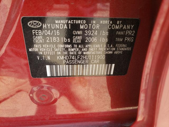 Photo 9 VIN: KMHD74LF2HU111900 - HYUNDAI ELANTRA SE 