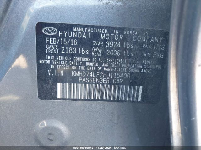 Photo 8 VIN: KMHD74LF2HU115400 - HYUNDAI ELANTRA 