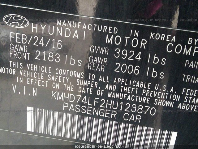 Photo 8 VIN: KMHD74LF2HU123870 - HYUNDAI ELANTRA 